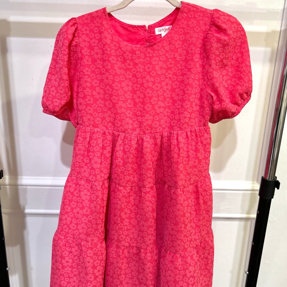 Hot Pink Floral Tiered Dress